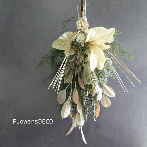 new!!❀New Year Swag2025 Silver Leaf 【スワッグ＆しめ飾り】国産稲