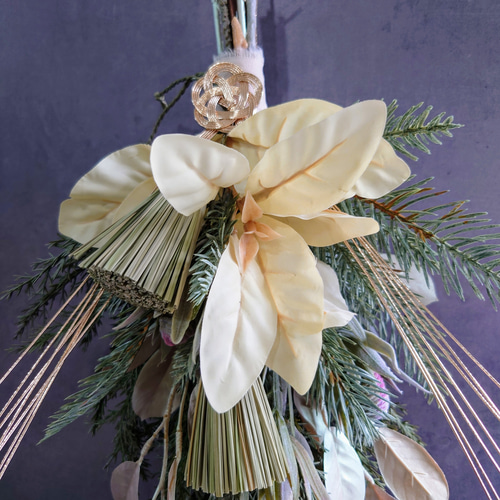 new!!❀New Year Swag2025 Silver Leaf 【スワッグ＆しめ飾り】国産稲