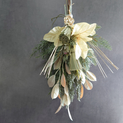 しめ縄スワッグ　専用 new!!❀New Year Swag2025 Silver Leaf 【スワッグ＆しめ飾り】国産稲