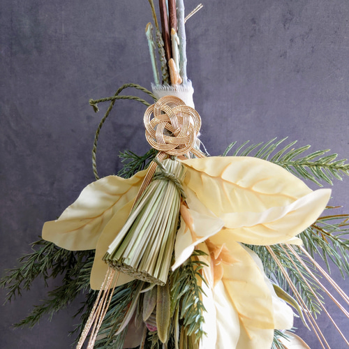 new!!❀New Year Swag2025 Silver Leaf 【スワッグ＆しめ飾り】国産稲