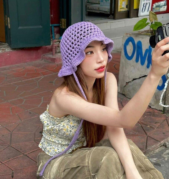 mmother.ddaughter / バケットハット かぎ編み パープル クロシェ