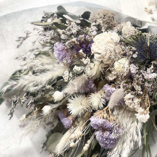 ホワイトパープルのドライフラワースワッグ】ドライフラワー スワッグ  