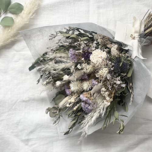 ホワイトパープルのドライフラワースワッグ】ドライフラワー スワッグ  