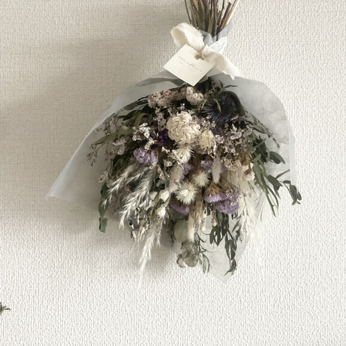 ホワイトパープルのドライフラワースワッグ】ドライフラワー スワッグ  