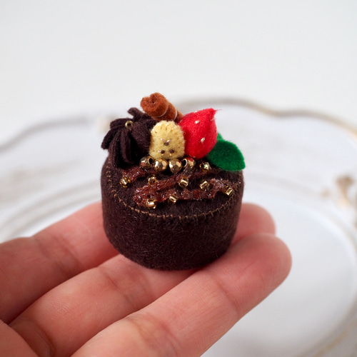 チョコケーキ3個セット フェルトケーキ ロールケーキ ミニチュア