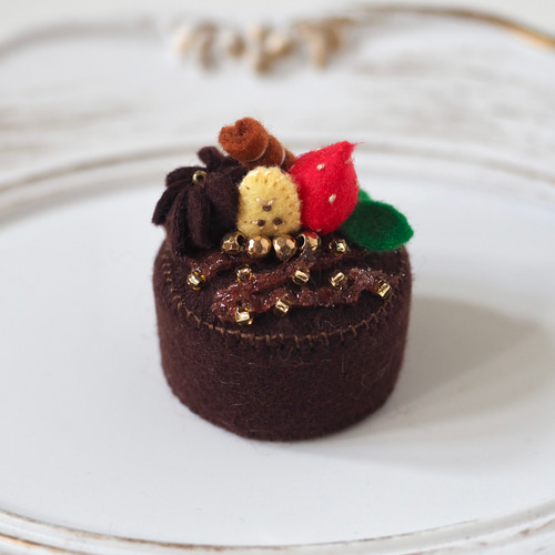チョコケーキ3個セット フェルトケーキ ロールケーキ ミニチュア