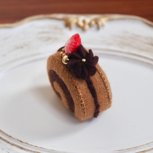 チョコケーキ3個セット フェルトケーキ ロールケーキ ミニチュア