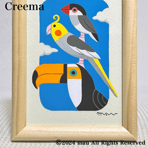 原画「小鳥ブレーメン〜青空の小窓」オニオオハシ☆オカメインコ
