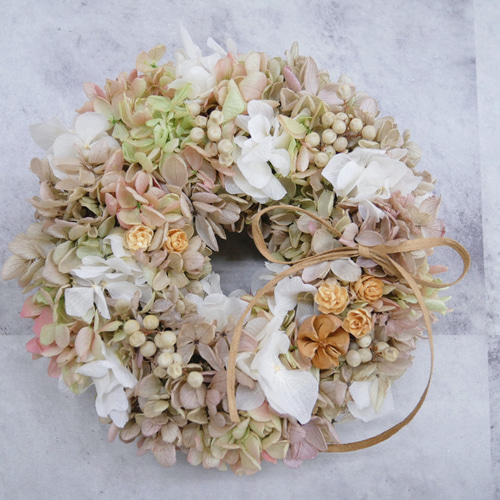 アンティークカラーの紫陽花リース～プリザーブドフラワー