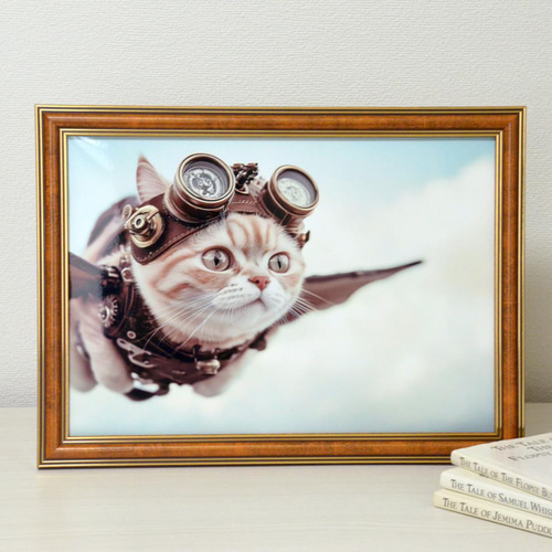 A4 ポスター スチームパンクの空飛ぶ猫 グラフィックアート その他