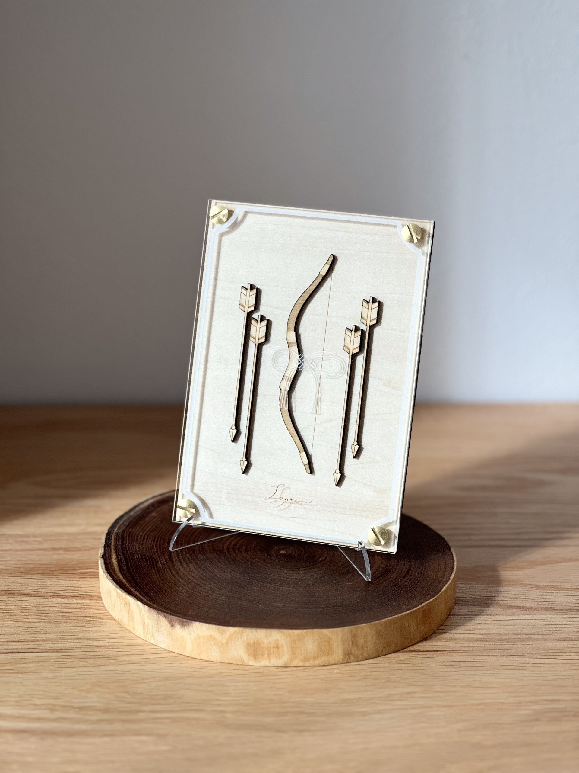 『破魔弓』　壁掛けオプション有り☆【真鍮金具×アクリル×木のアートパネル】