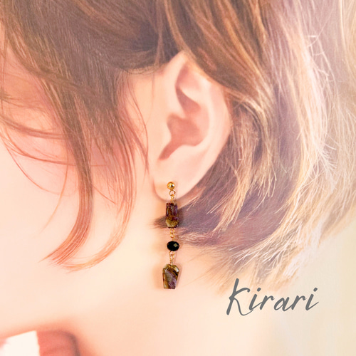 Kayaページ】14Kgf❩ ロングチャロアイトのピアスチャーム Kaya様専用ページ】14Kgf❩ ロングチャロアイトのピアスチャーム