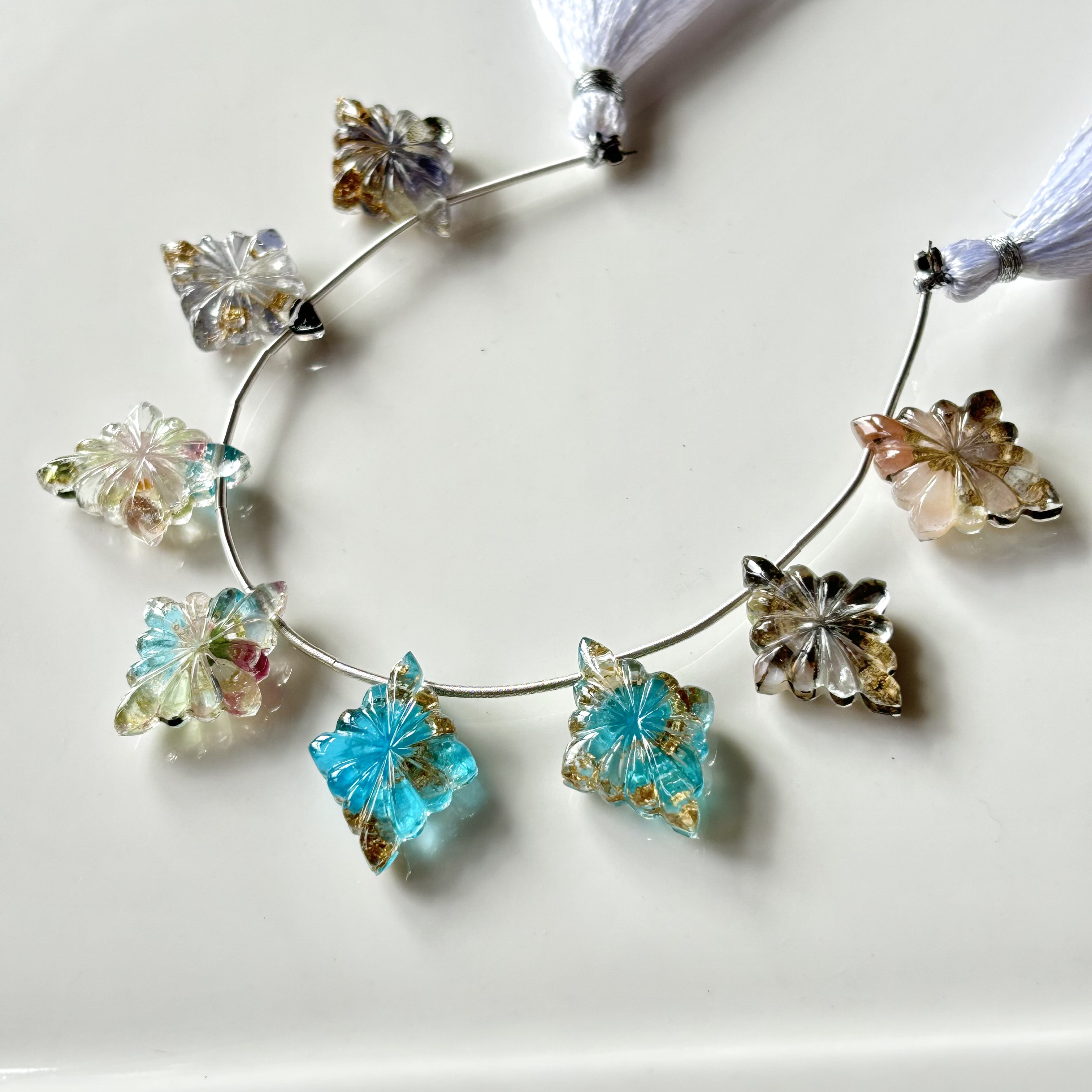 天然石と水晶&金箔！トリプレットのオンリーワンピアス/14kgf