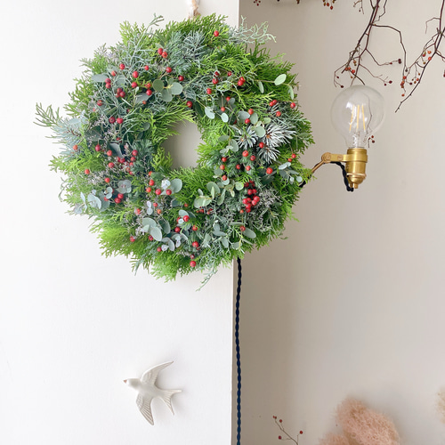 フレッシュグリーンと迎える クリスマス 雪降る森の リース　フレッシュリース creema限定 特大サイズ 35㎝ 2024年 森の香り漂う フレッシュ