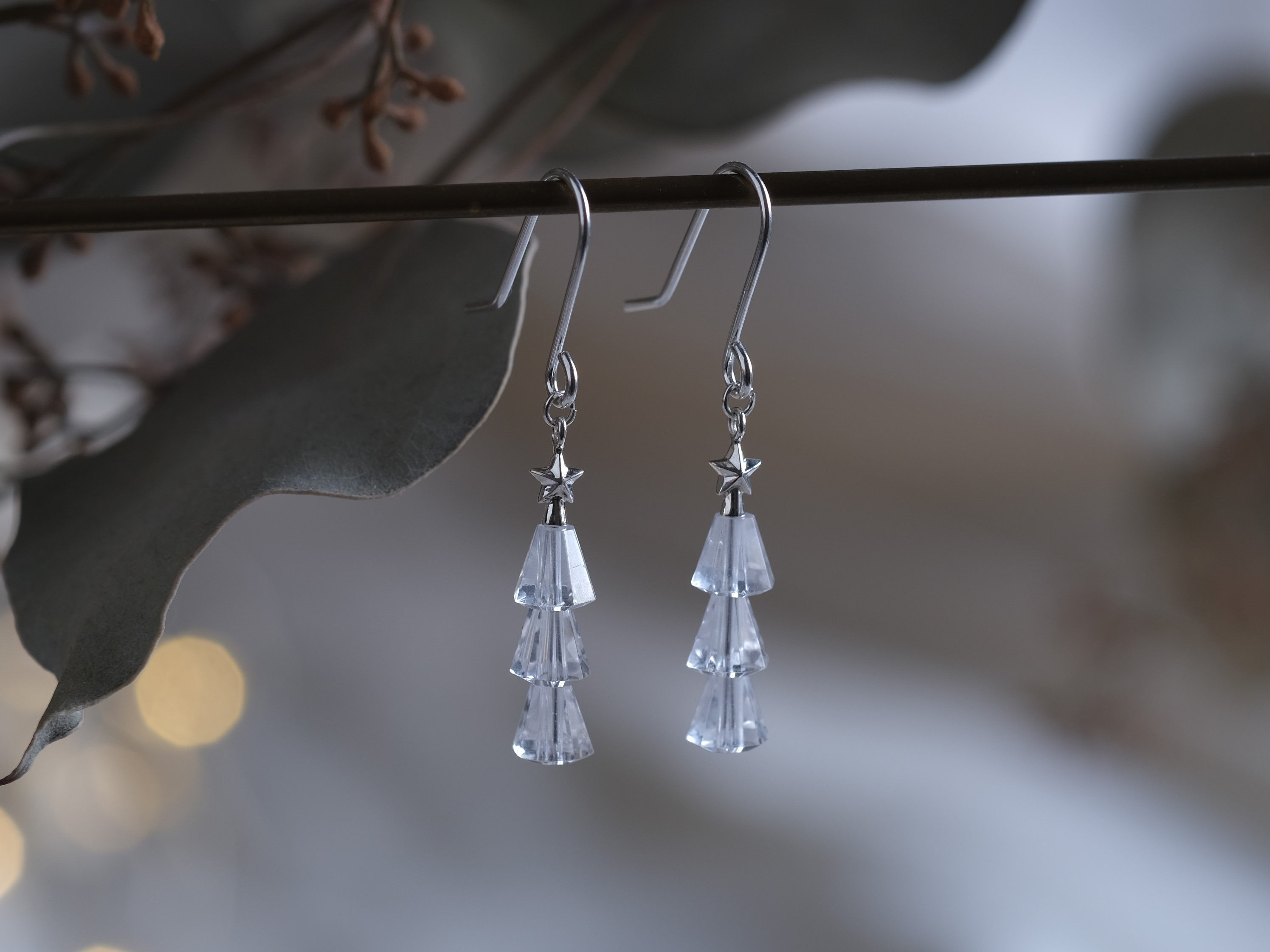 シルバー/Sサイズ　Tiny tree earring ツリーピアス　シルバー　星　クォーツ　クリスマスツリー