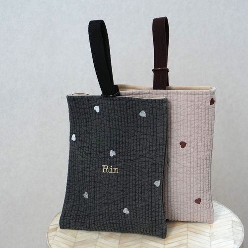 入園入学セット 4点 名入れ ヌビ コットンリネン ハート ダークグレー