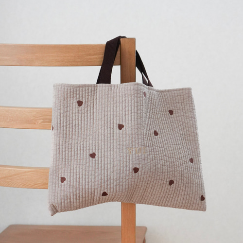 入園入学セット 4点 名入れ ヌビ コットンリネン ハート ダークグレー