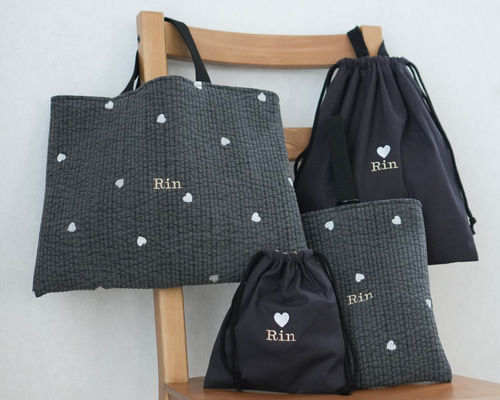 入園入学セットハンドメイドレッスンバッグ女の子ハートピンクナチュラルオーダー可能 入園入学セットハンドメイドレッスンバッグ女の子ハートピンク