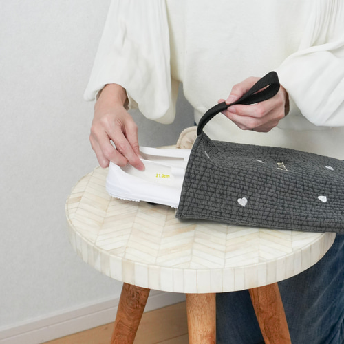 入園入学セット 4点 名入れ ヌビ コットンリネン ハート ダークグレー