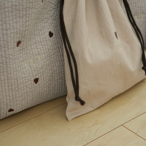 入園入学セット 4点 名入れ ヌビ コットンリネン ハート ダークグレー