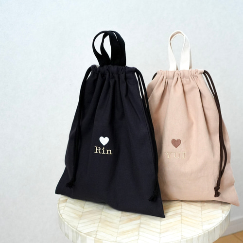 3月末納期　レッスンバッグ 上履き入れ✖️2 体操服袋　コップ袋　ヌビ　ハート刺繍 3月末納期 レッスンバッグ 上履き入れ✖️2 体操服袋 コップ袋 ヌビ