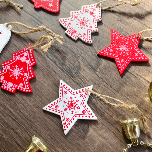 木製 赤白/ペイント オーナメント8個セット/北欧/ナチュラル木