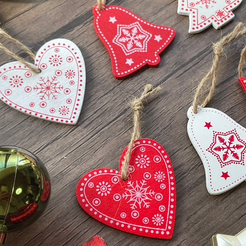 木製 赤白/ペイント オーナメント8個セット/北欧/ナチュラル木