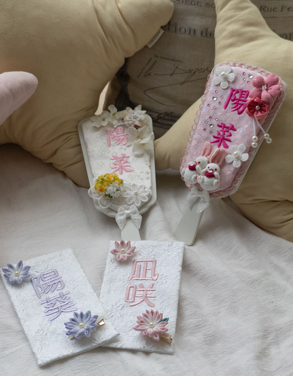 ミニ名前旗　名前入れ　名前旗　押し絵　もも　すみれ 3月3日　初節句 3枚目の画像