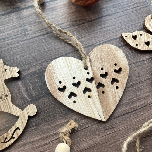 木製オーナメント6個セット/北欧/ナチュラル木／クリスマス