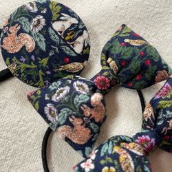 【送料無料】お揃いヘアゴム（青/植物/小動物）小リボン&くるみボタンセット 6枚目の画像