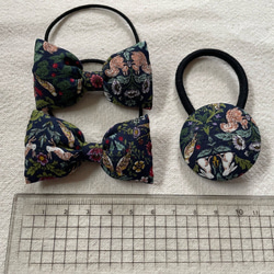 【送料無料】お揃いヘアゴム（青/植物/小動物）小リボン&くるみボタンセット 3枚目の画像