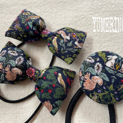 【送料無料】お揃いヘアゴム（青/植物/小動物）小リボン&くるみボタンセット 1枚目の画像