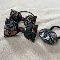 【送料無料】お揃いヘアゴム（青/植物/小動物）小リボン&くるみボタンセット 5枚目の画像