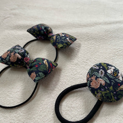 【送料無料】お揃いヘアゴム（青/植物/小動物）小リボン&くるみボタンセット 8枚目の画像