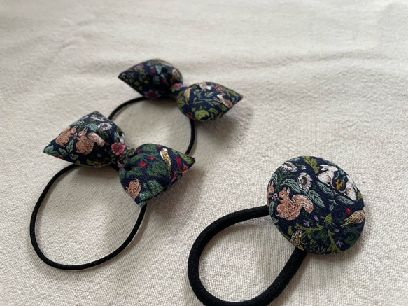 【送料無料】お揃いヘアゴム（青/植物/小動物）小リボン&くるみボタンセット 8枚目の画像