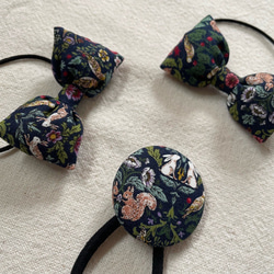 【送料無料】お揃いヘアゴム（青/植物/小動物）小リボン&くるみボタンセット 7枚目の画像