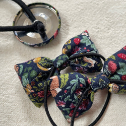 【送料無料】お揃いヘアゴム（青/植物/小動物）小リボン&くるみボタンセット 4枚目の画像