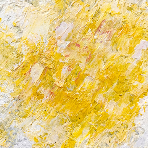 原画 油絵 陽光 太陽の光のアート 抽象画 78×78mm イエロー×ホワイト