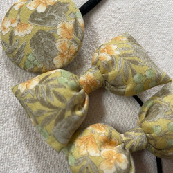 【送料無料】お揃いヘアゴム（黄色/花柄）小リボン&くるみボタンセット 6枚目の画像