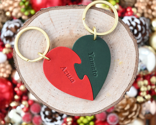 y/project mini finger heart キーホルダー 3日以内発送/クリスマス早割中♪イタリア革の名入れが嬉しいニコイチ