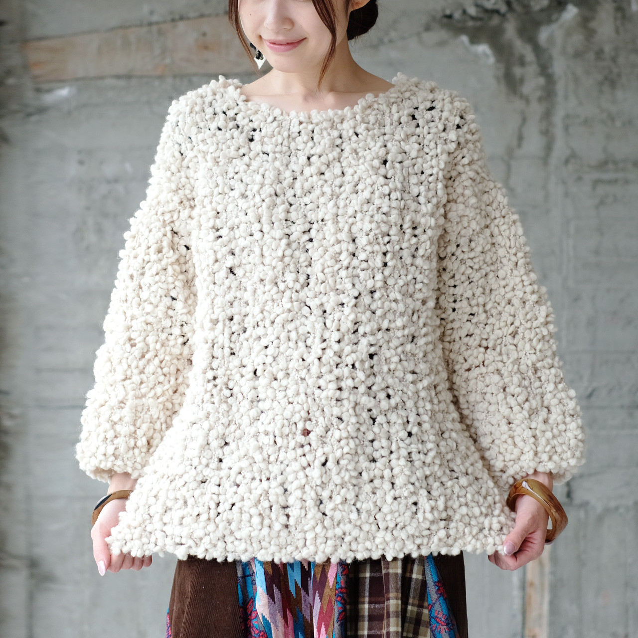 手編み麻セーター HeRIN.CYE | Wave stitch knit tops (シャツ・ブラウス ) |SHEL
