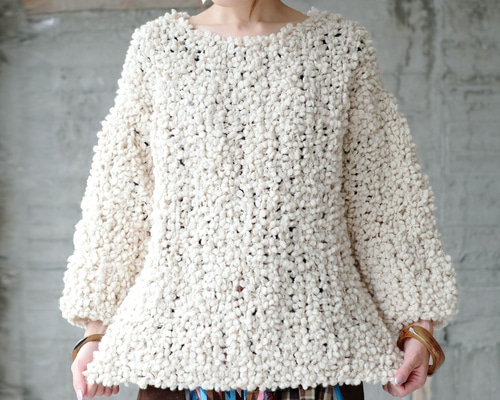 ぽこぽこ編み目♪つぶつぶヤーン手編みセーター（24w-06）オフ