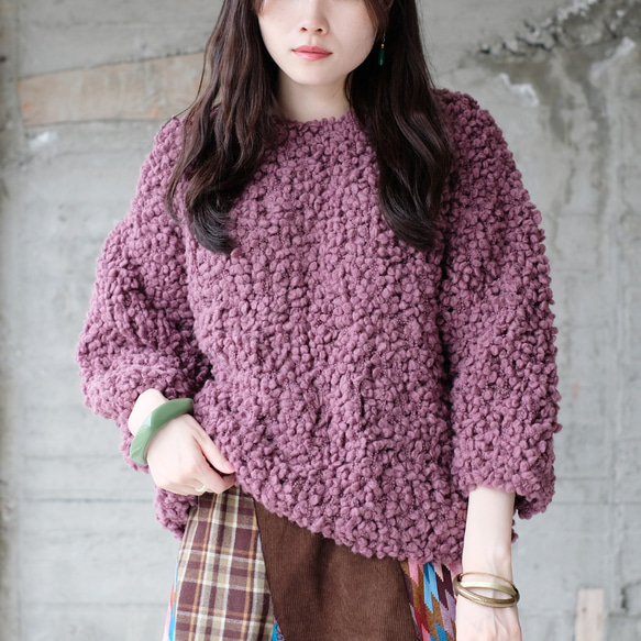 再販】ぽこぽこ編み目♪つぶつぶヤーン手編みセーター（24w-06