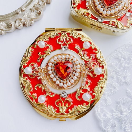 キラキラ魔法のプリンセスコンパクト 両面ミラー pink 手鏡 momoxx