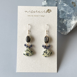 14kgf]ダルメシアンジャスパー×ブラックサンストーンピアス ピアス