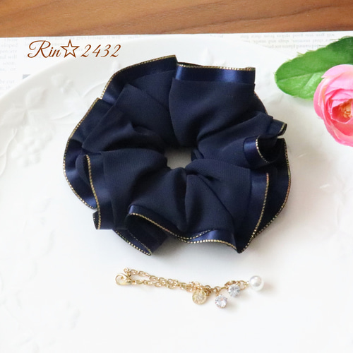 シフォン・リボン付き・M】透け感のある生地に華やかなリボンを付けた