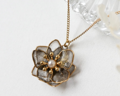 美品✨天然素材 ネックレス＆イヤリング＆金巻き リング 585刻印 アイボリー 84622762fe0dd67b1467cbe51563df