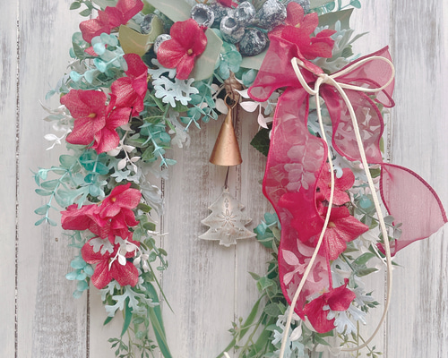 幸せが降りそそぐ クリスマス馬蹄リース・アーティフィシャルフラワー