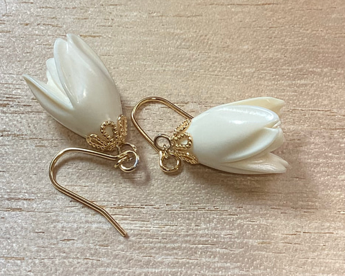 ☆本象牙ピアス（フラワー）※AK-9 ピアス（フック・チェーン