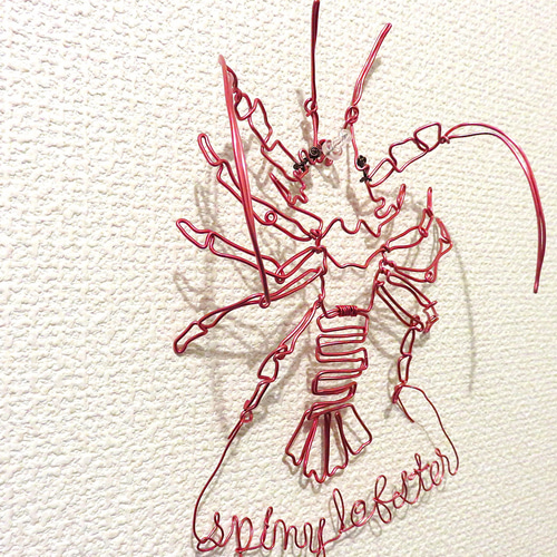 水槽シリーズ】お魚ワイヤーアート 伊勢海老 レッド A5サイズ（現品